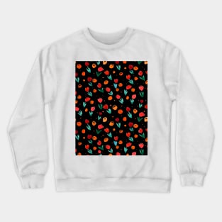 Watercolor tulips pattern - black and orange Crewneck Sweatshirt
